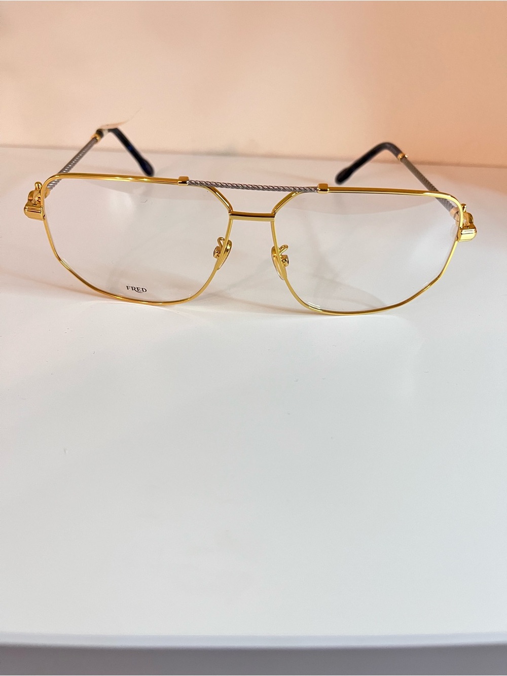 FRED Gold-Tone Aviator Sunglasses with Black Temple Tips